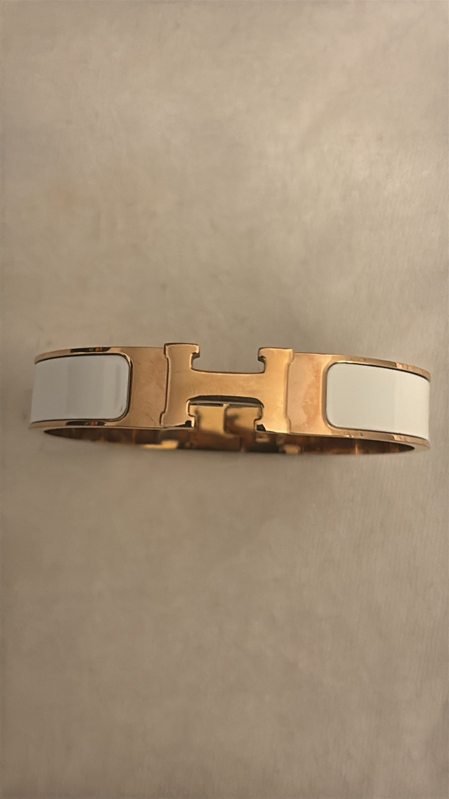 HERMÈS Clic H bangle bracelet rose gold plated white enamel hinged NO BOX