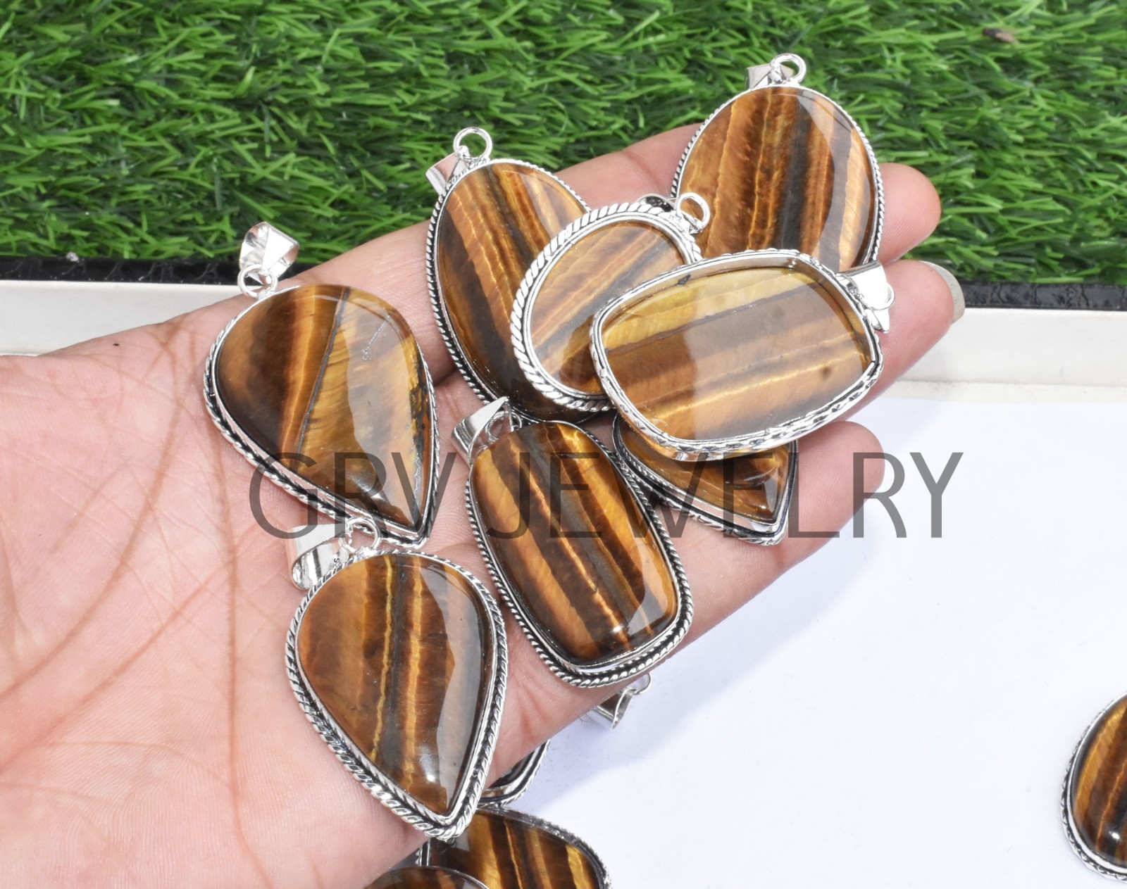 1-1000 Pcs Tiger Eye Gemstone Handmade Pendant Lot Bulk: 925 Silver Plated WH-2