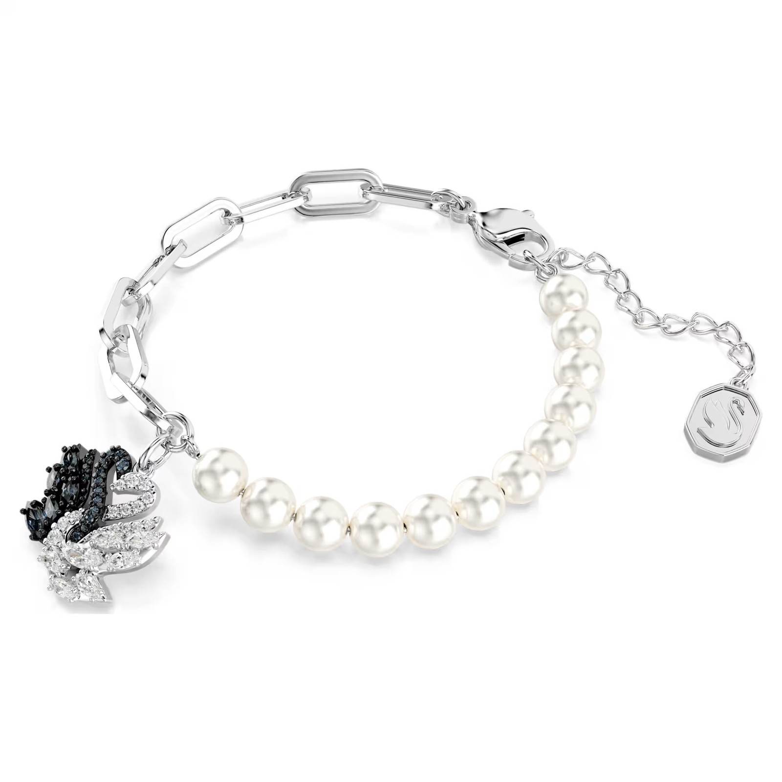 Swarovski Swan Bracelet, Crystal Pearl, Swan, Black, Rhodium Plated 5705720