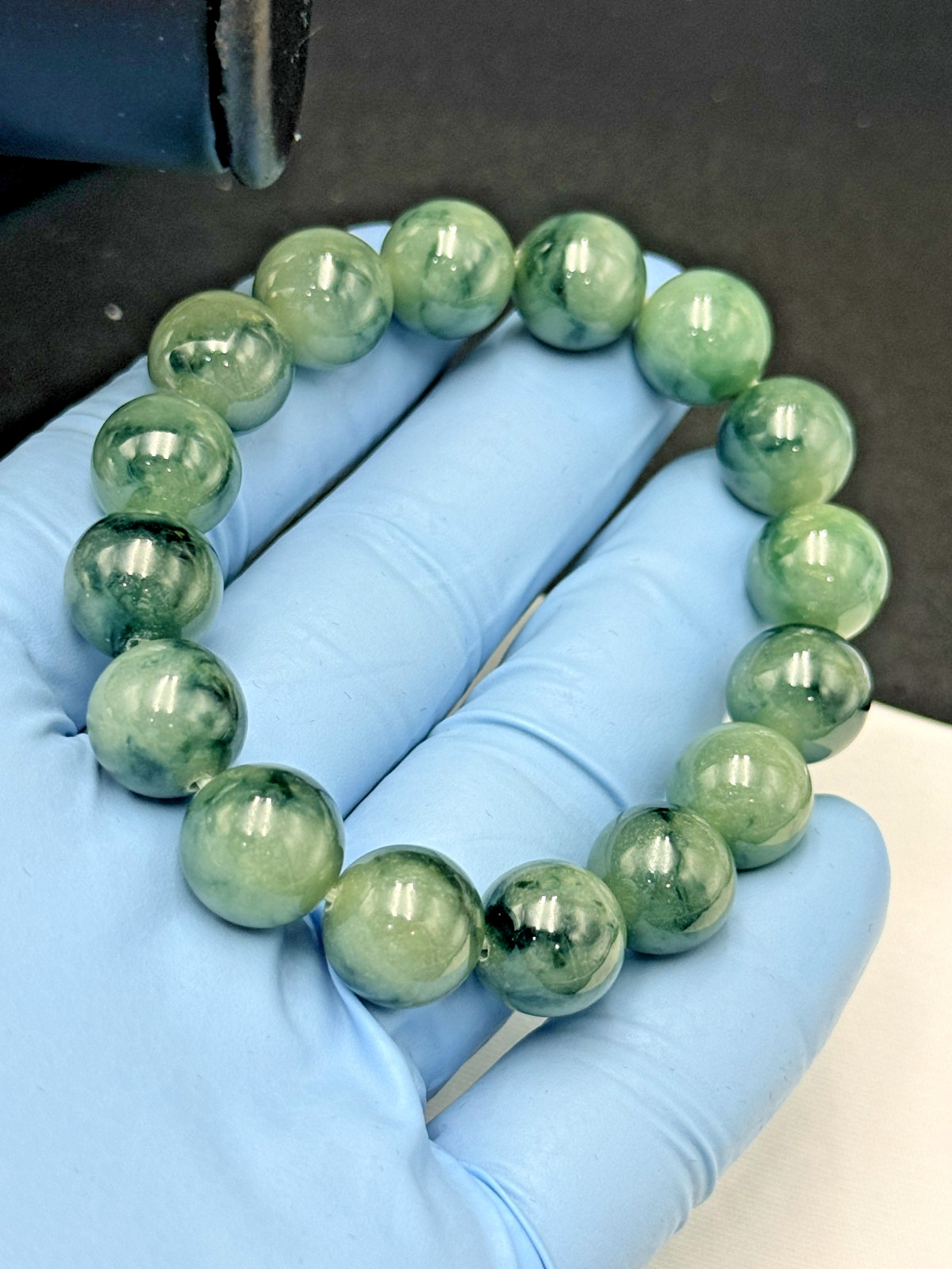 Certified Natural Jadeite Jade Beaded Bracelet Green Float FLWR 13.1 mm #100078