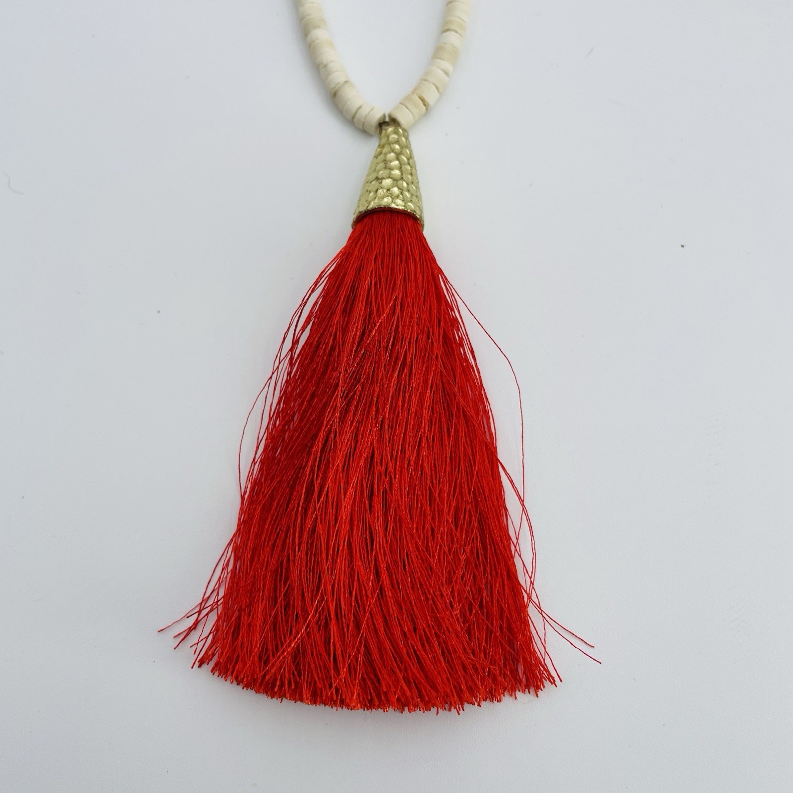 Ink + Alloy Long Boho Wood Beaded Necklace With Red Tassel 23”