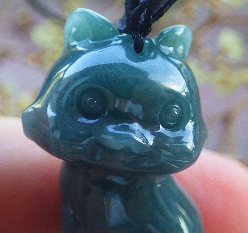 1 pcs Green A JADE JADEITE PENDANT Cat 招财猫 131871