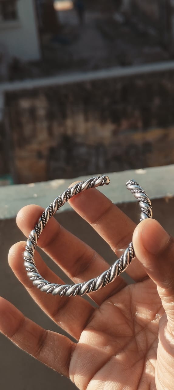 Handmade Twisted Silver Cuff Bracelet, Oxidized Open Bangle, Adjustable Minimal