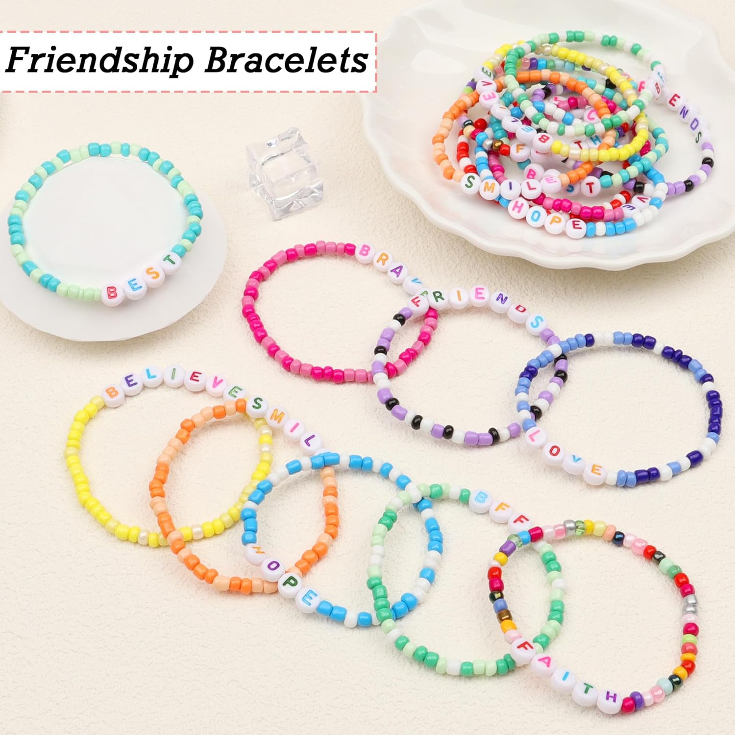 Friendship Bracelets for Girls Preppy Letter Beaded Bracelets Bulk Colorful Stre