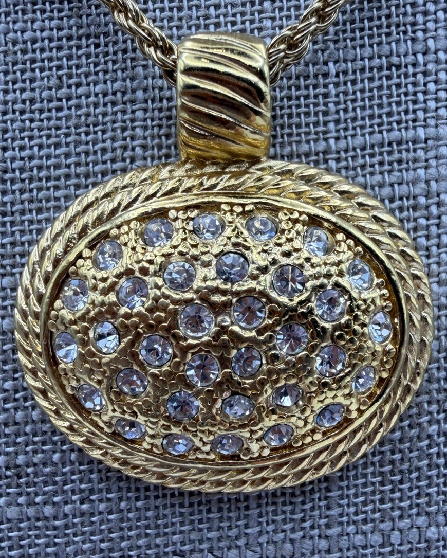 Roman Signed Gold Tone Oval Rhinestone Choker, Double Rope Chain (not original)
