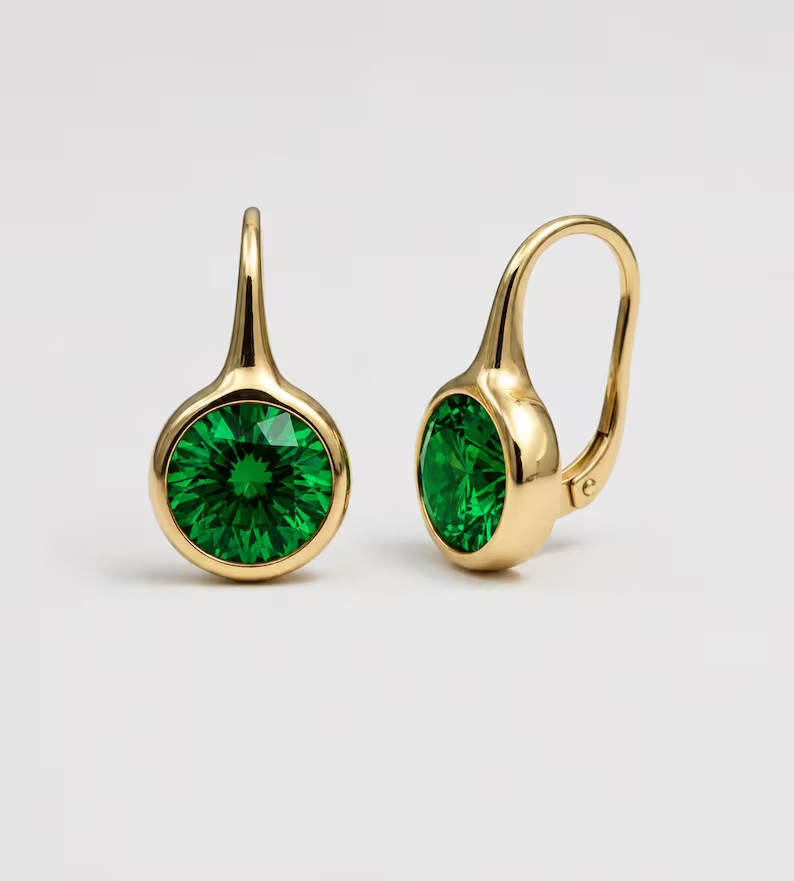 2.20 Ct Round Cut Simulated Emerald Women’s Hoop Earring 14k Yellow Gold Plated