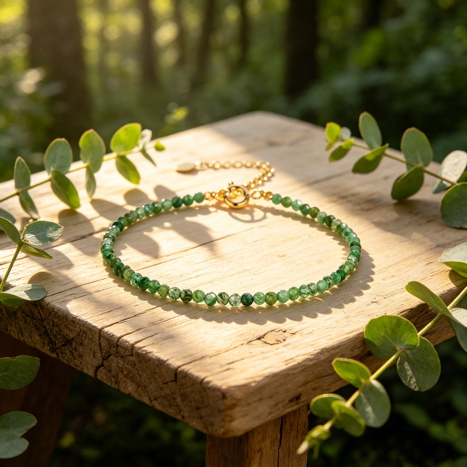 Natural Emerald Beaded Dainty Gold Filled Bracelet Minimalist Stackable Jewelry