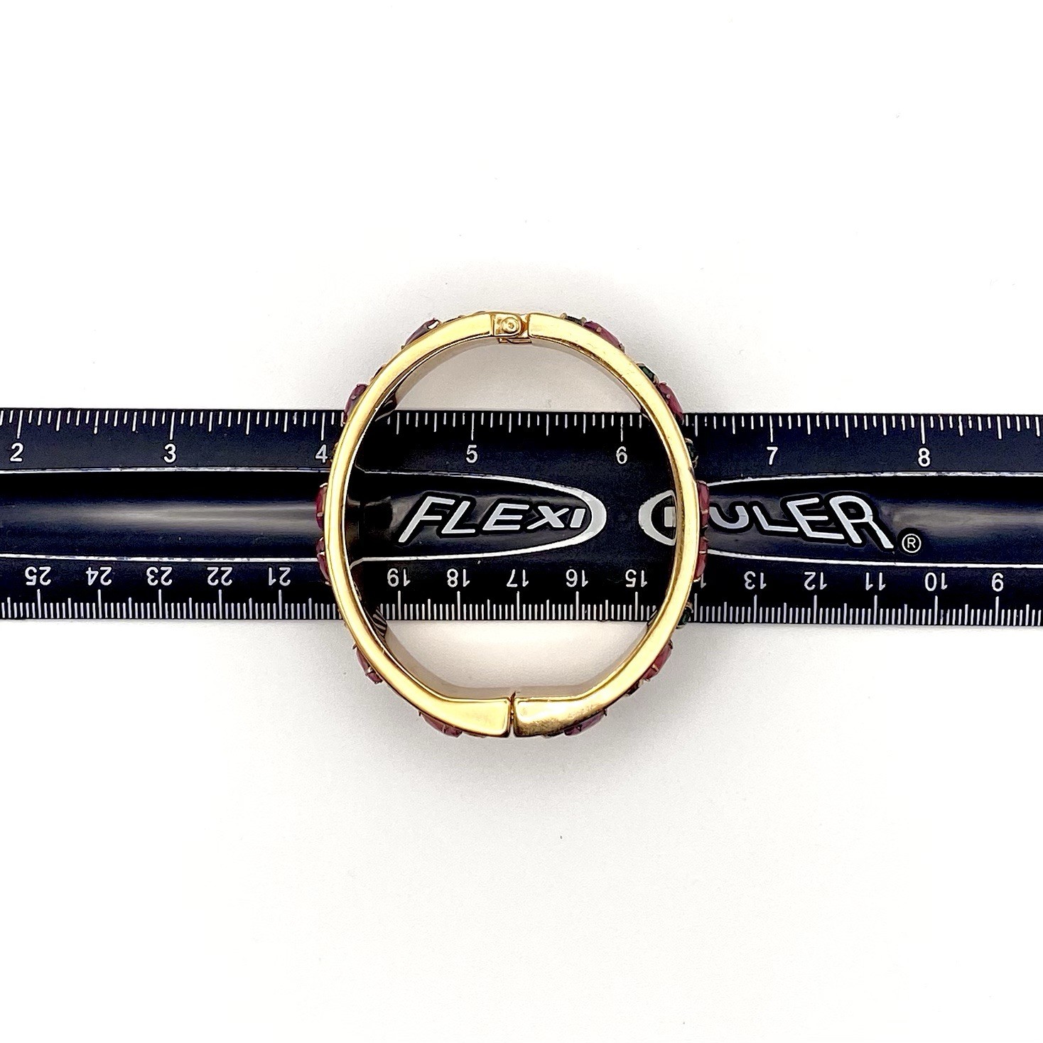 J Crew Gold Tone Blue Enamel Bangle Bracelet Red Green Rhinestones Boho Cottage