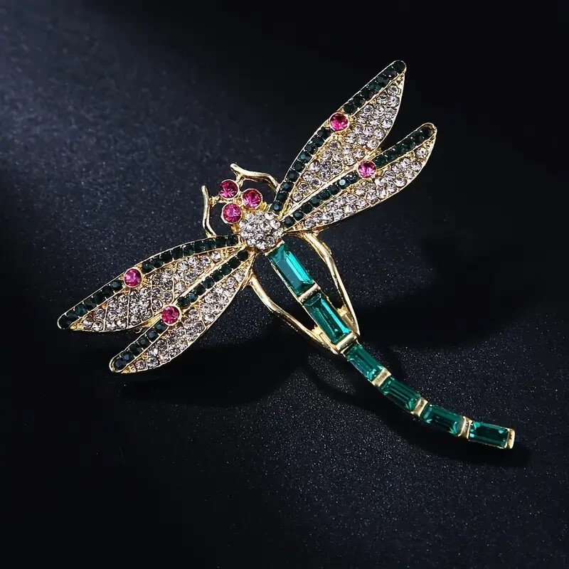 Broche de libélula extragrande con pinza para bufanda esmaltada en tono verde