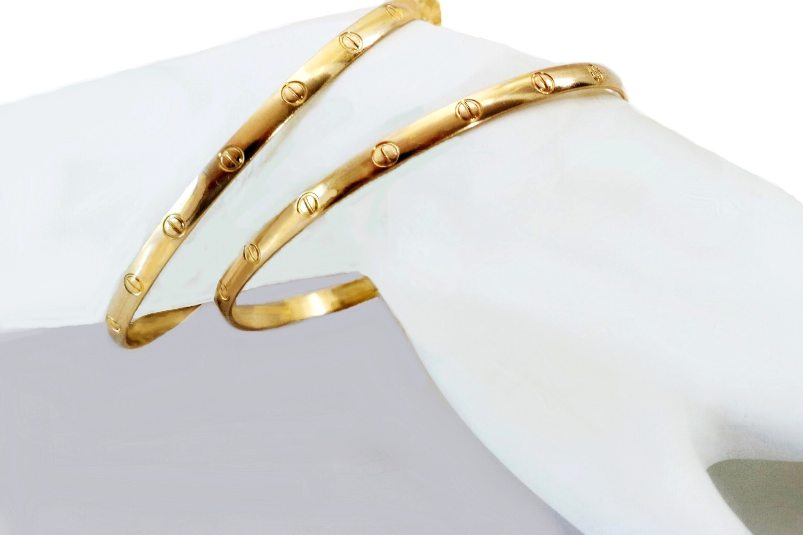 Vintage 14K Gold Filled Set Pair Bangles 4.5mm Mirror Polish Handcrafted Stacka