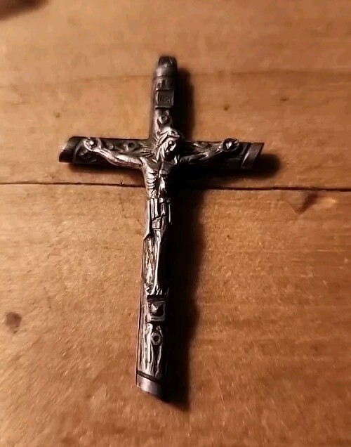 Crucifix Cross Pendant Metal Rosary Pendant 2.25″ Necklace ITALIAN