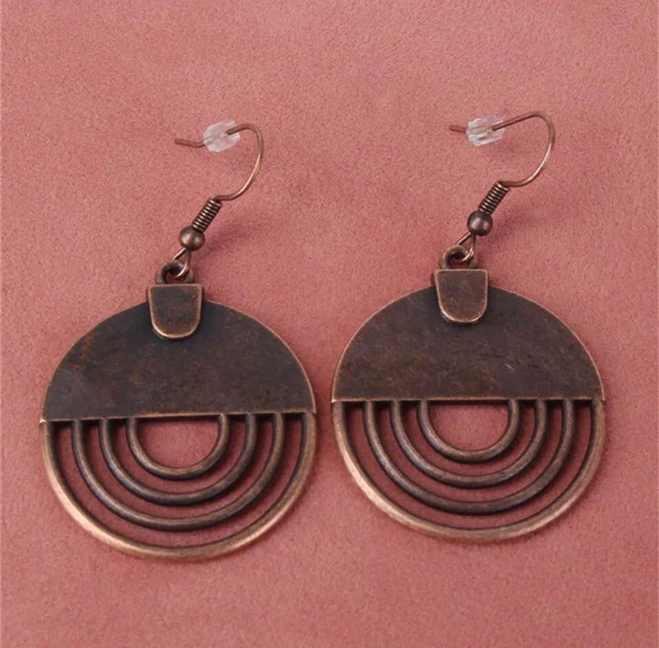 Ethinc Bohemia Copper Red Round Drop Earrings For Women Circle Charm Pendant Ret