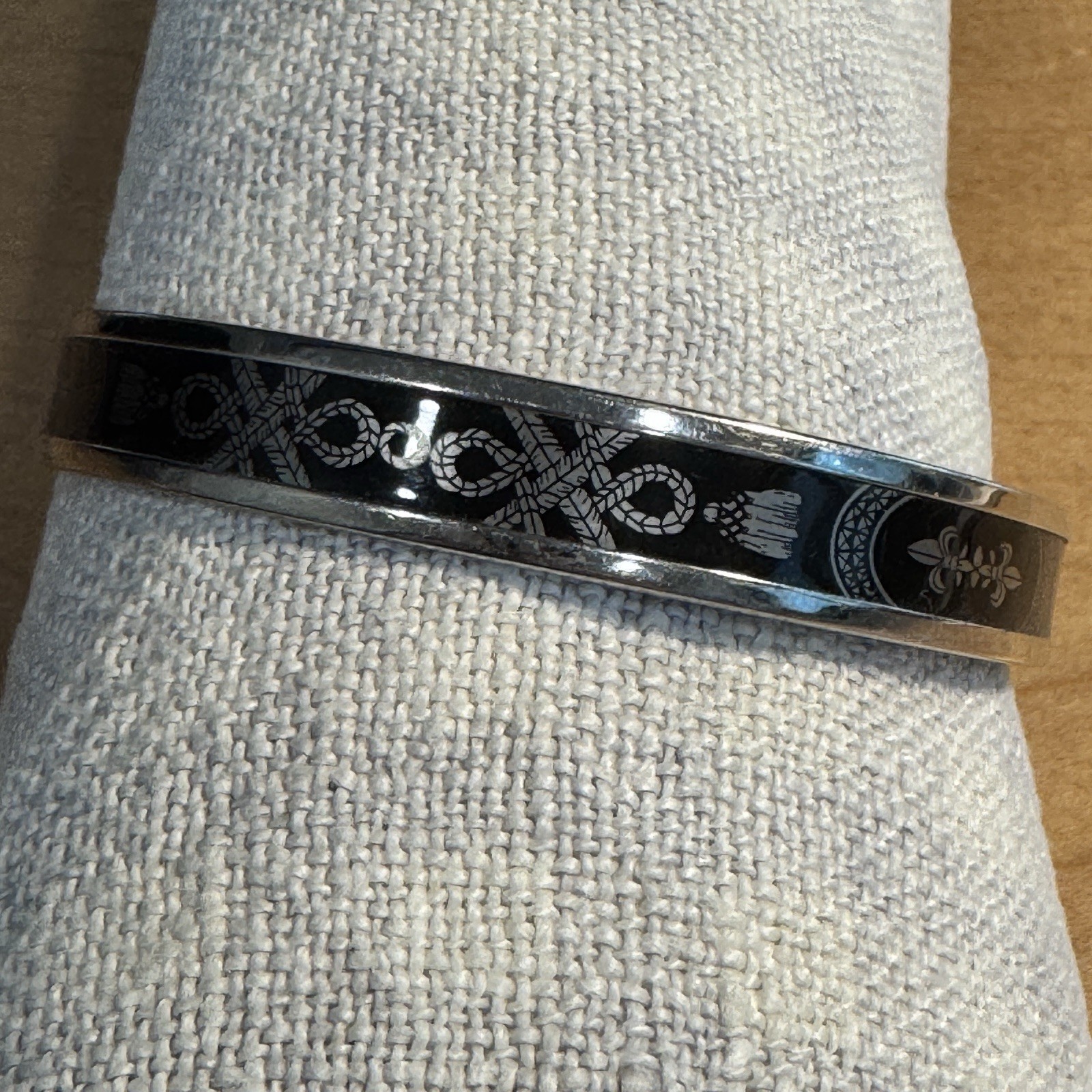 Hermes Printed Enamel Bangle 70 Silver Finish – Black & Silver