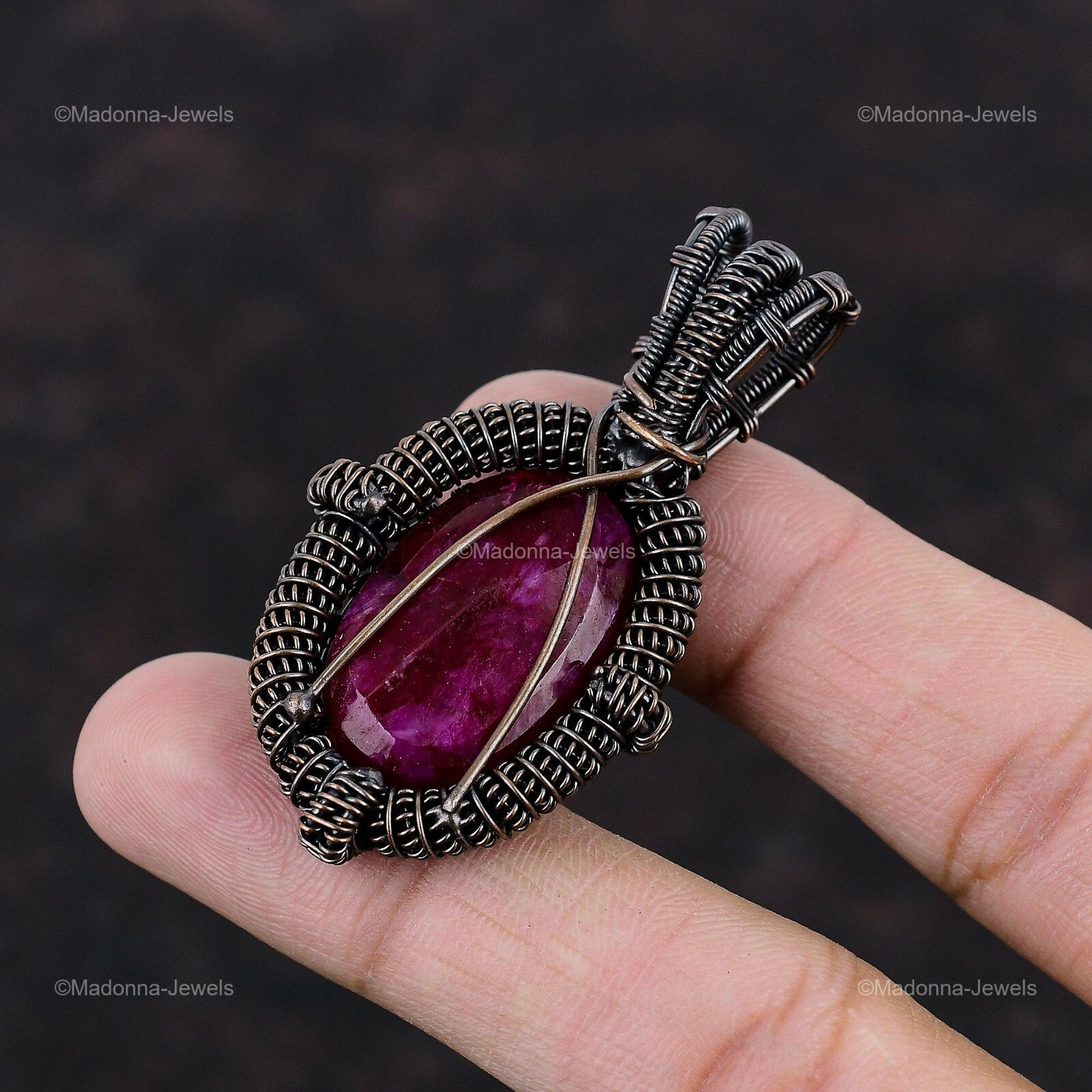 Natural Kashmir Rubi Copper Engagement Daughter Anniversary Wire Wrapped Pendant
