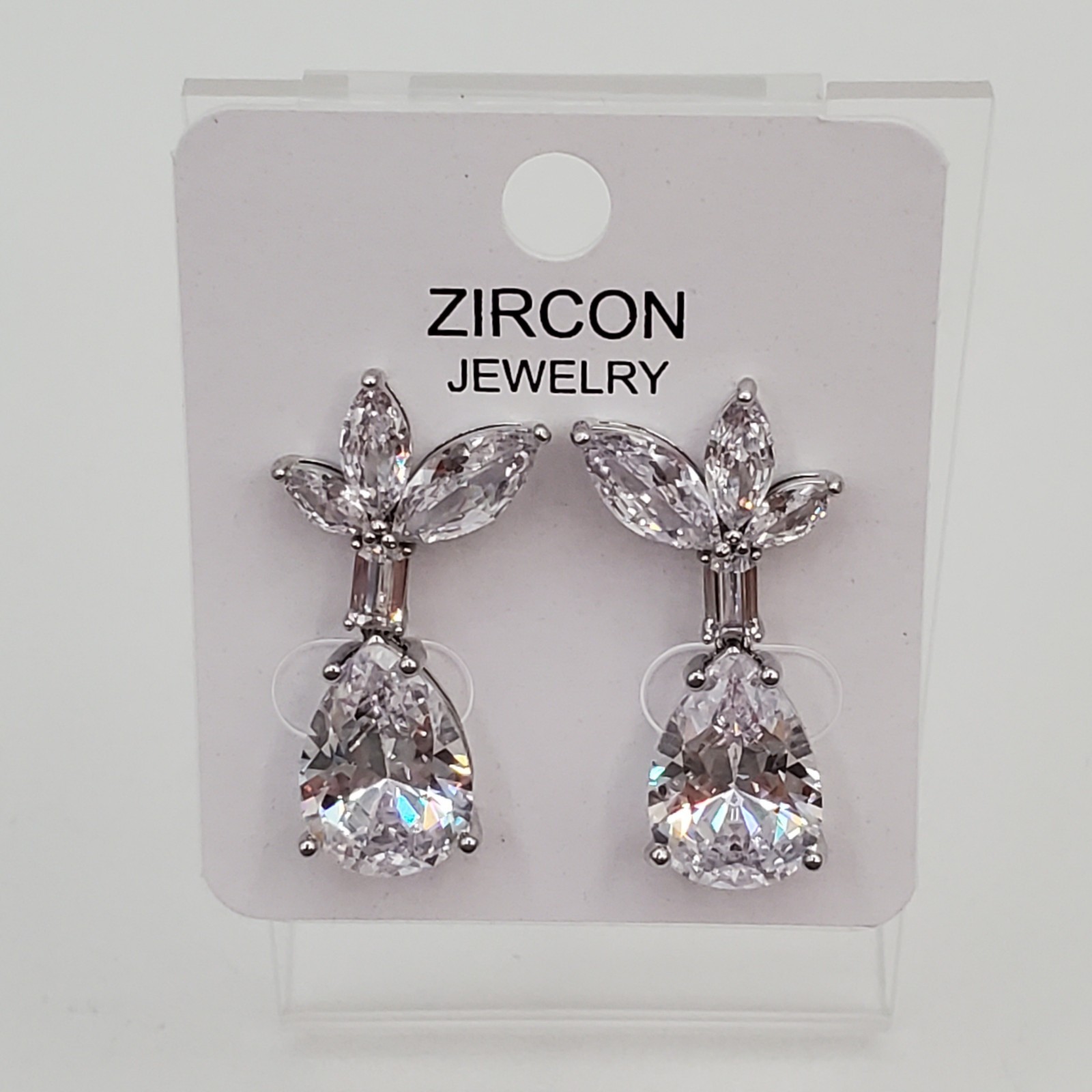 Zircon Jewelry Earrings 1in Silver Tone Brilliant Teardrop Marquise CZ Formal