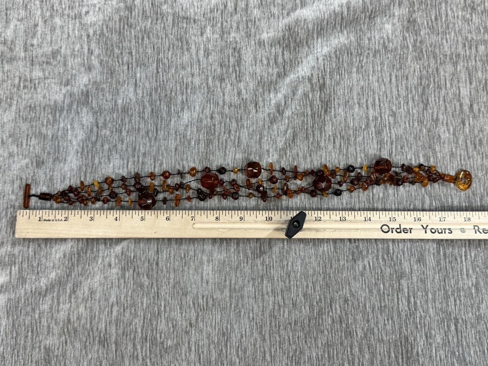 Amber Beaded Layered Statement Necklace Brown Multi Strand Toggle Clasp Natural