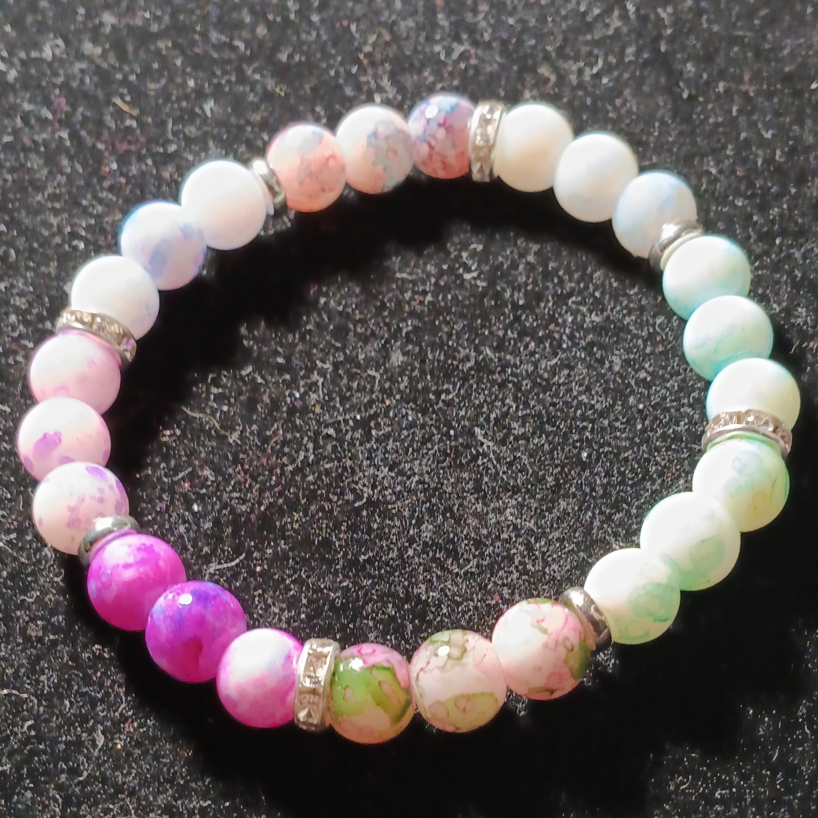 Set of 4 Handmade Multicolor Glass Bead Stretch Slip-On Stackable Bracelets