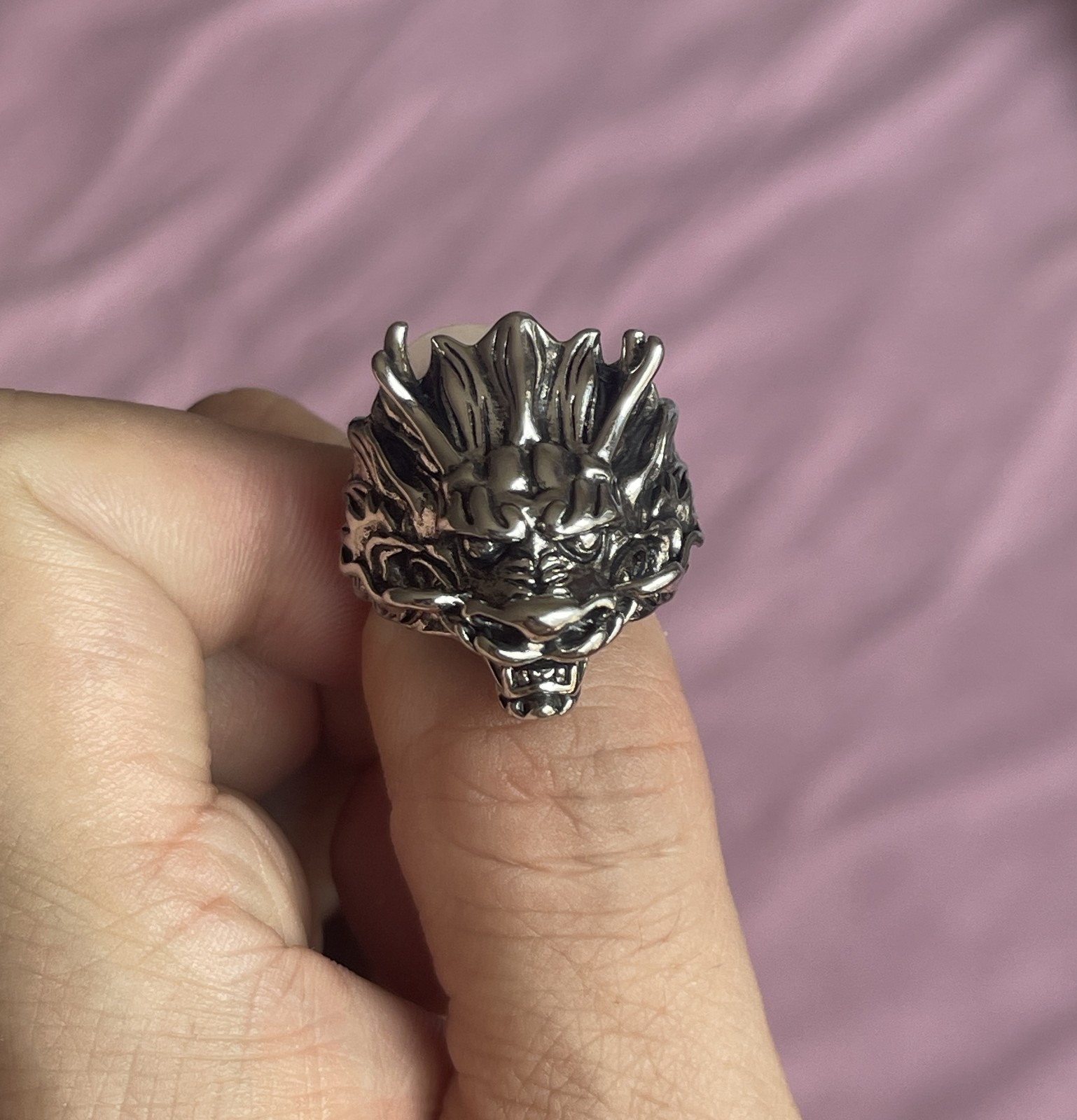 Detail Dragon Ring 925 Sterling Silver Mens Punk Jewelry One Size Fit All