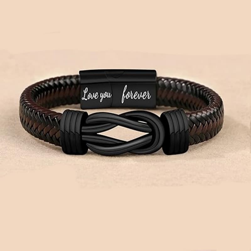 Men’s Braided Leather Bracelet Magnetic Locket Bangle Cuff a Card for the Son