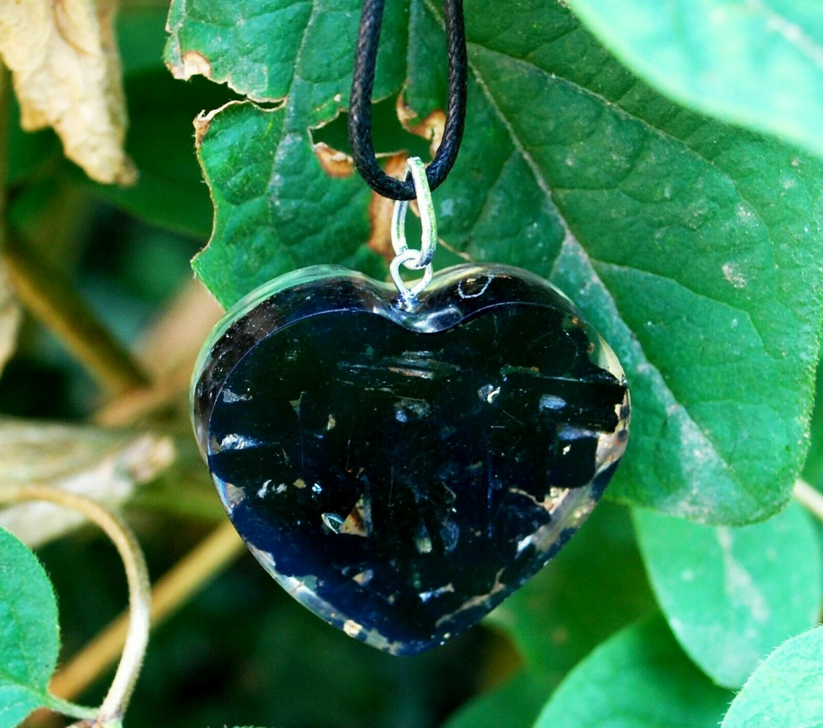 Natural Black Tourmaline Necklace Orgonite Crystal Heart Orgone Energy Pendant