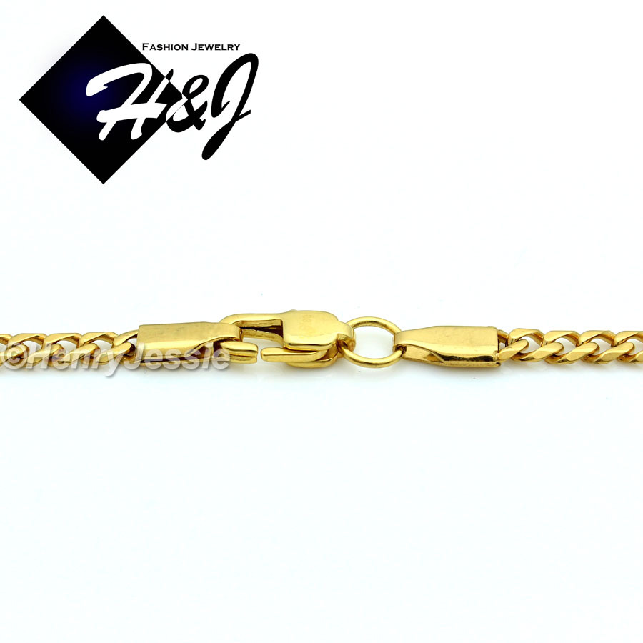 20″Men Women Stainless Steel 3mm Gold Plated Miami Cuban Curb Chain Necklace