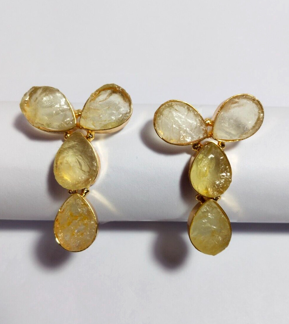 Natural Multi Color Stone Rough Earrings Gold Plated Earrings Birthstone Earring
