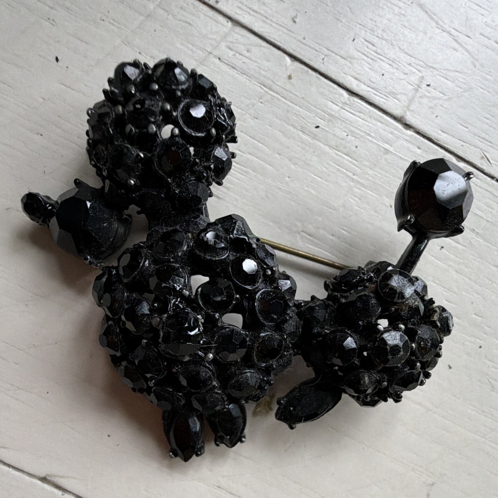 VTG Unsigned CAPRI Black Rhinestone French Poodle Pin Brooch