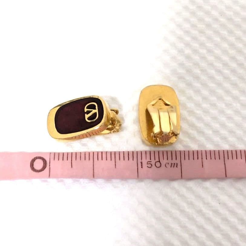 VALENTINO Earrings Clip V-Logo Red Gold Vintage
