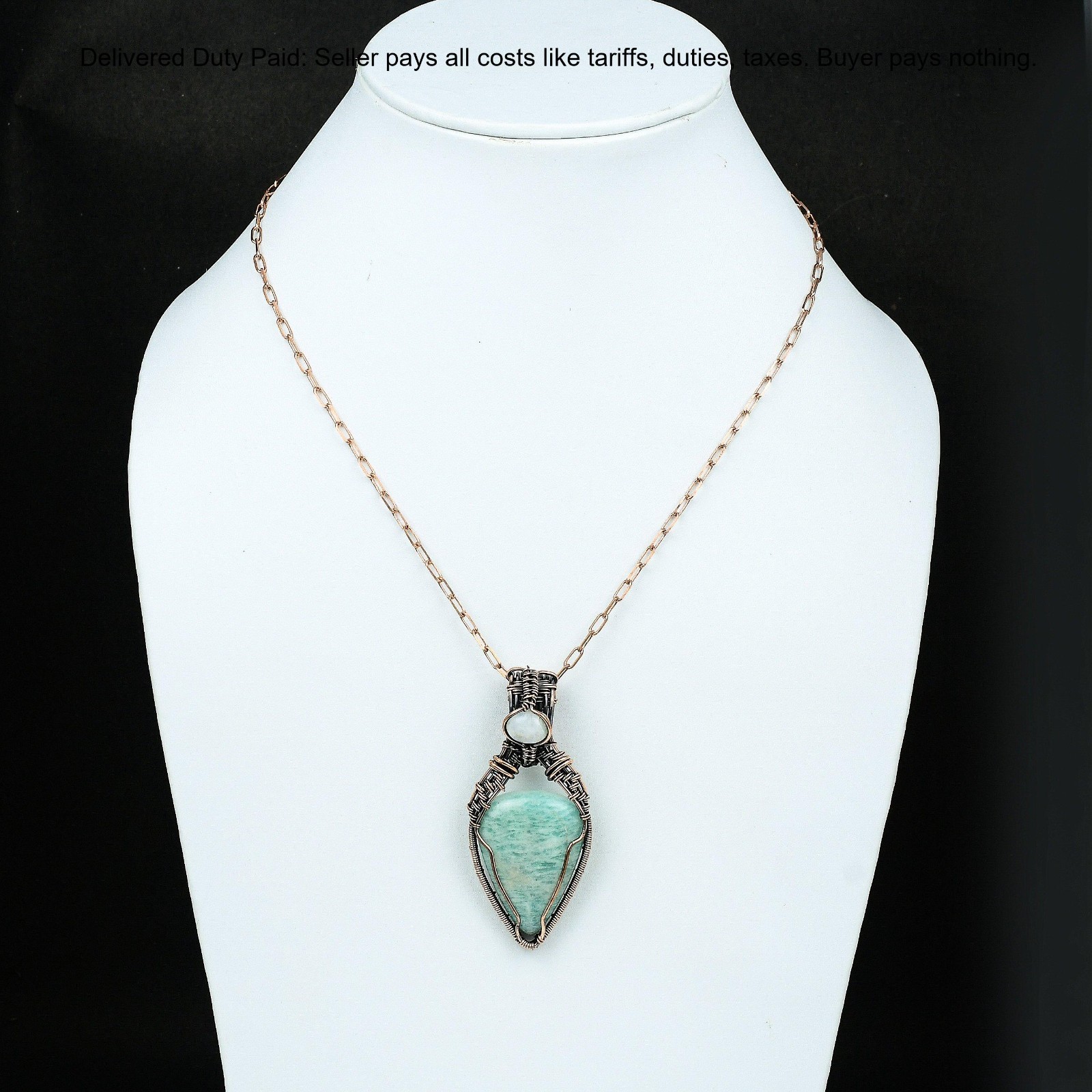 Pear Amazonite Gemstone Rainbow Moonstone Copper Twisted Wife Pendant Jewelry
