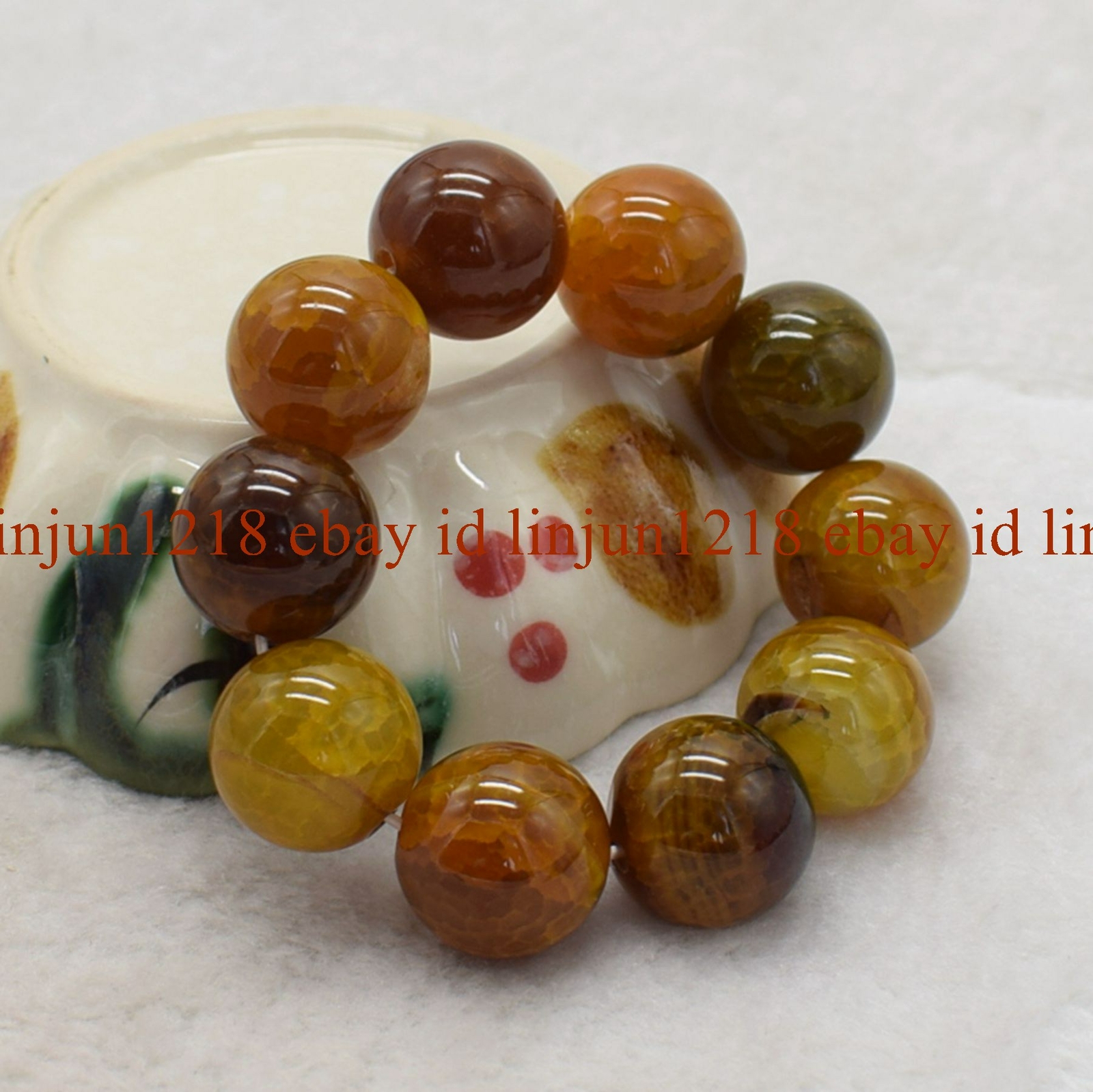 Rare Huge 20mm Yellow Dragon Veins Agate Round Beads Elastic Bracelet 7.5″ AAA