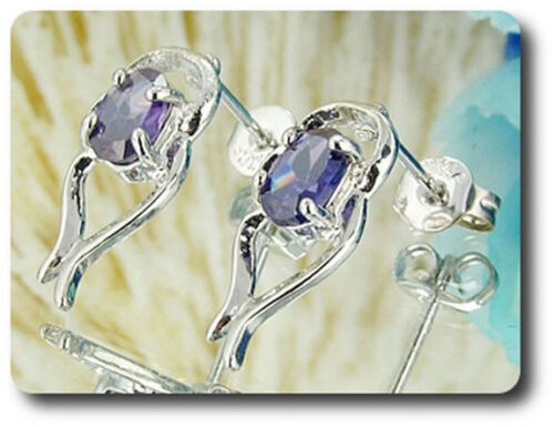 Earrings Amethyst 0 3/32×0 9/32in Gold Plated White 18 K