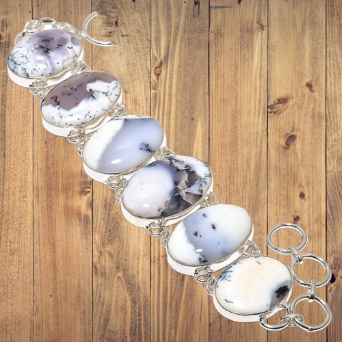 dendrite opal 925 Sterling Silver Sister Bezel Set Vitange New Bracelet Jewelry