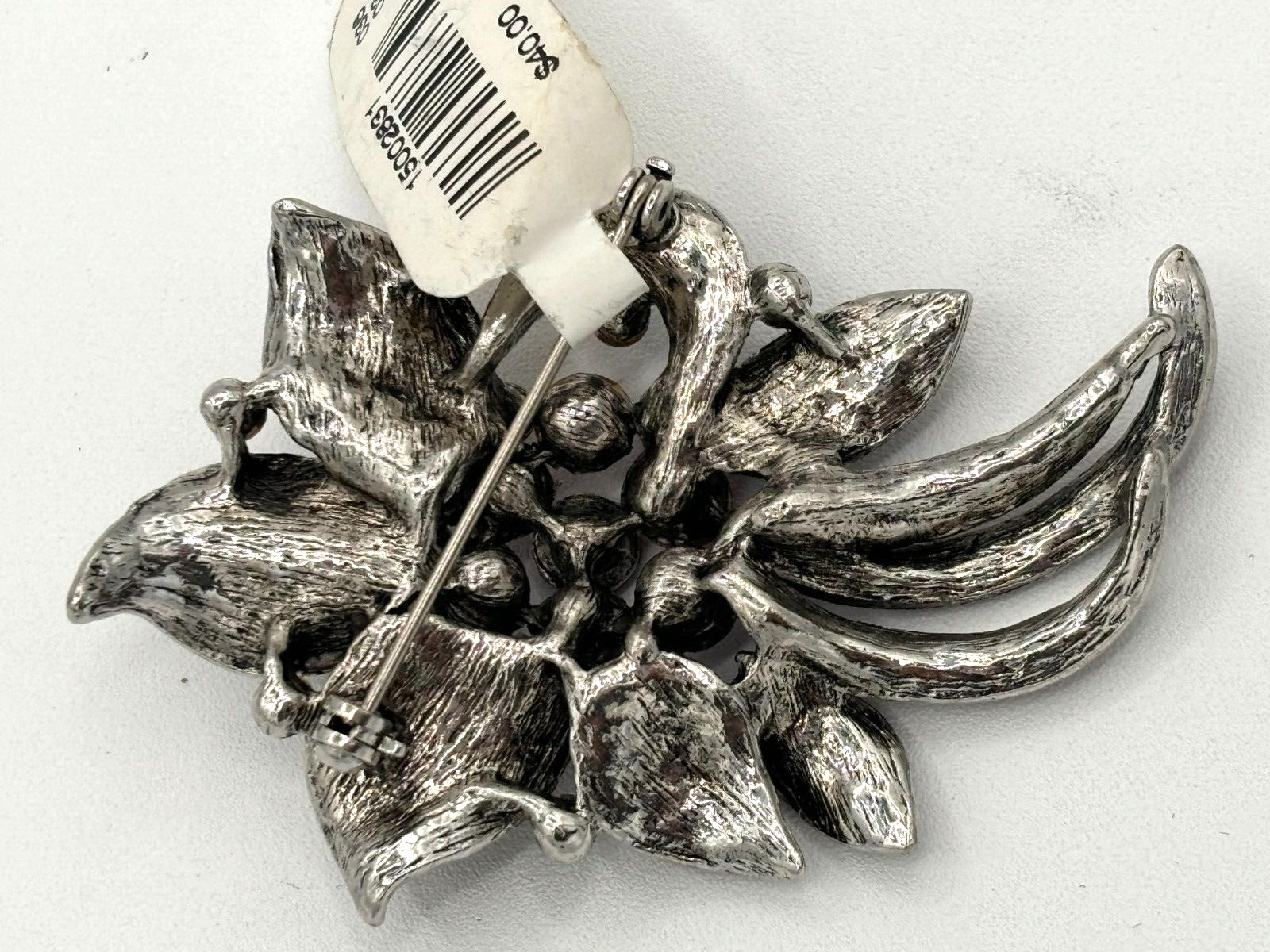 Express Crystal Floral Rhinestone Brooch PurplePink Silvertone Statement Pin NWT