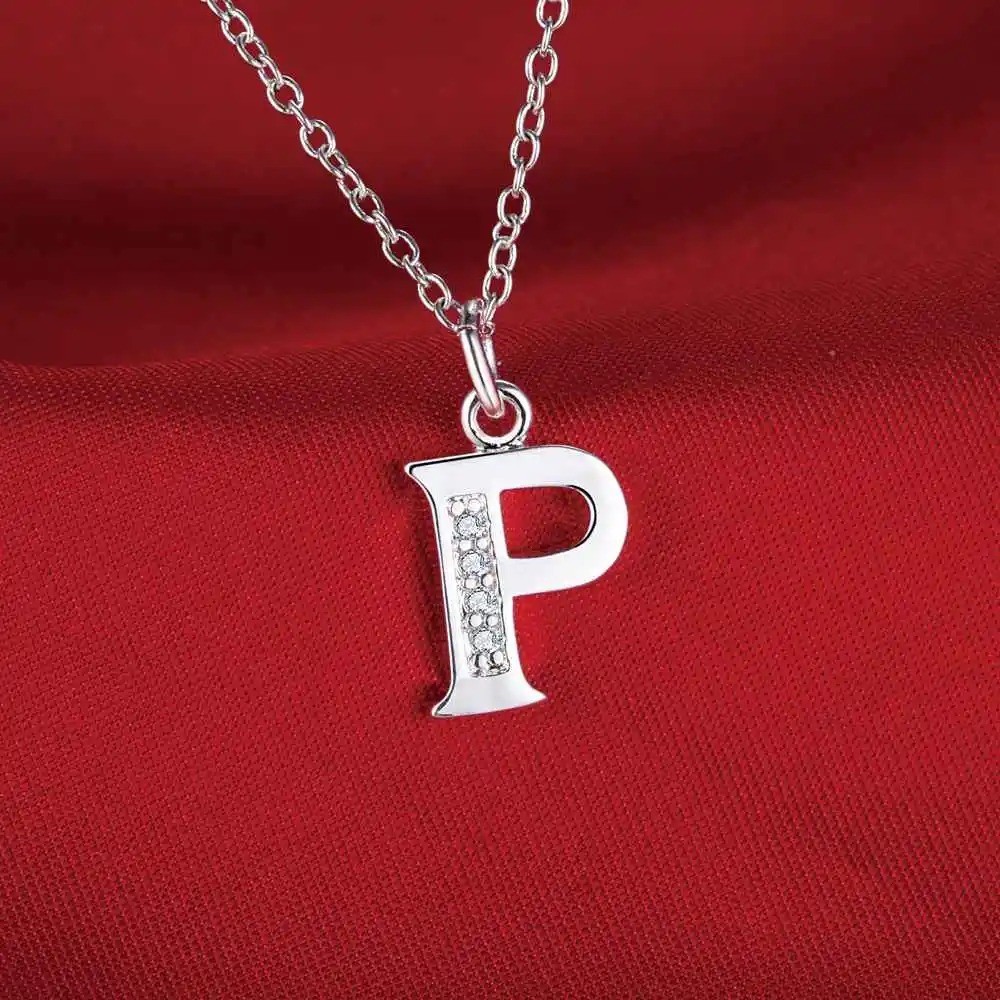 925 Sterling Silver Initial A-Z Letter Pendant Necklace CZ Personalized 18″ N162