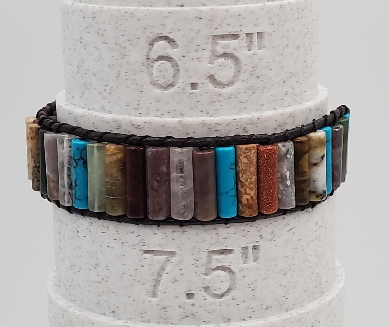 Southwest Stone Leather Wrap Bracelet 7in or 8in Unisex Multicolor Tube Beads