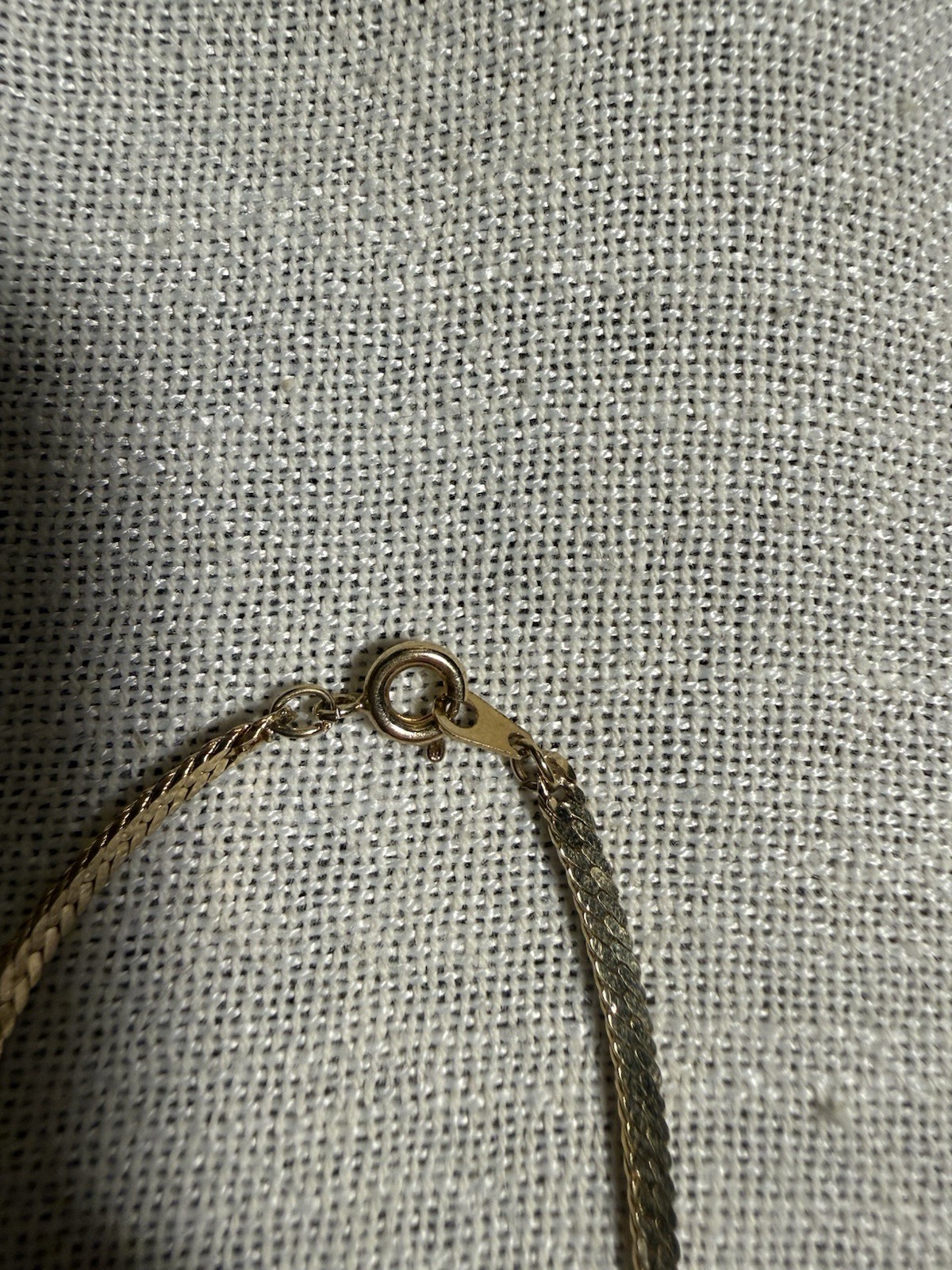 Gold Tone Herringbone Chain Necklace V Pendant Cubic Zirconia Spring Ring 16 in