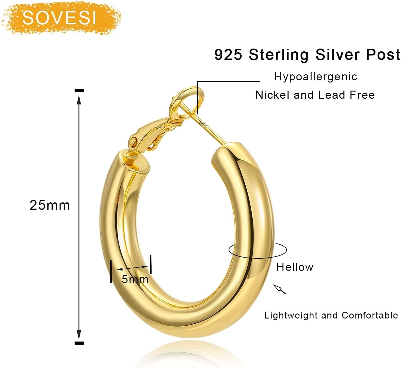Lightweight 14K Gold Plated Thick Hoop Earrings – Perfect for Everyday Wear