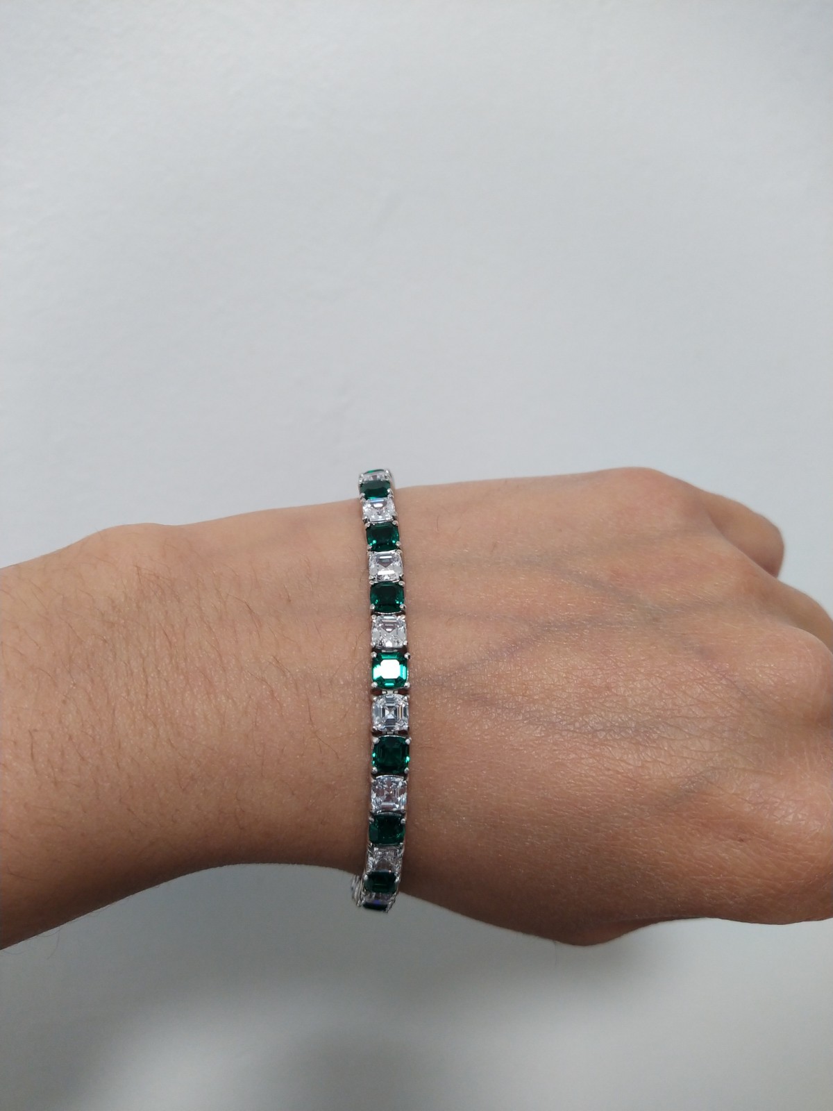 Diamonique Asscher Cut White Emerald Tennis Bracelet Sterling Silver 925 8″ New