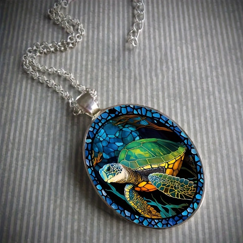 Sea Turtle Glass Necklace Romantic Pendant Gift Fathers Day Birthday Graduation