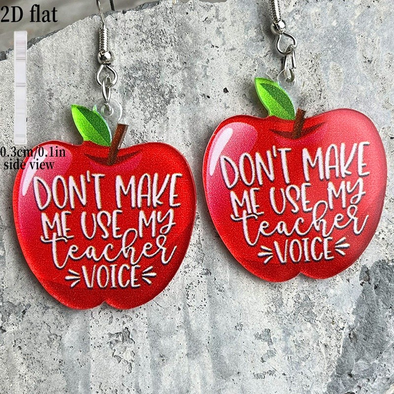 1 Pair of Red Apple Acrylic Earrings for Teacher’s Day, Back-to-school Season