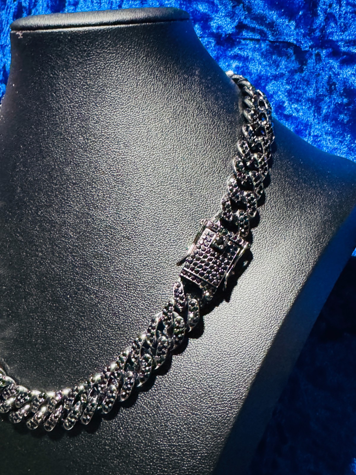 Cuban Link Chain Necklace Rhodium Black on Black Iced Cubic Zirconia 14mm 18″