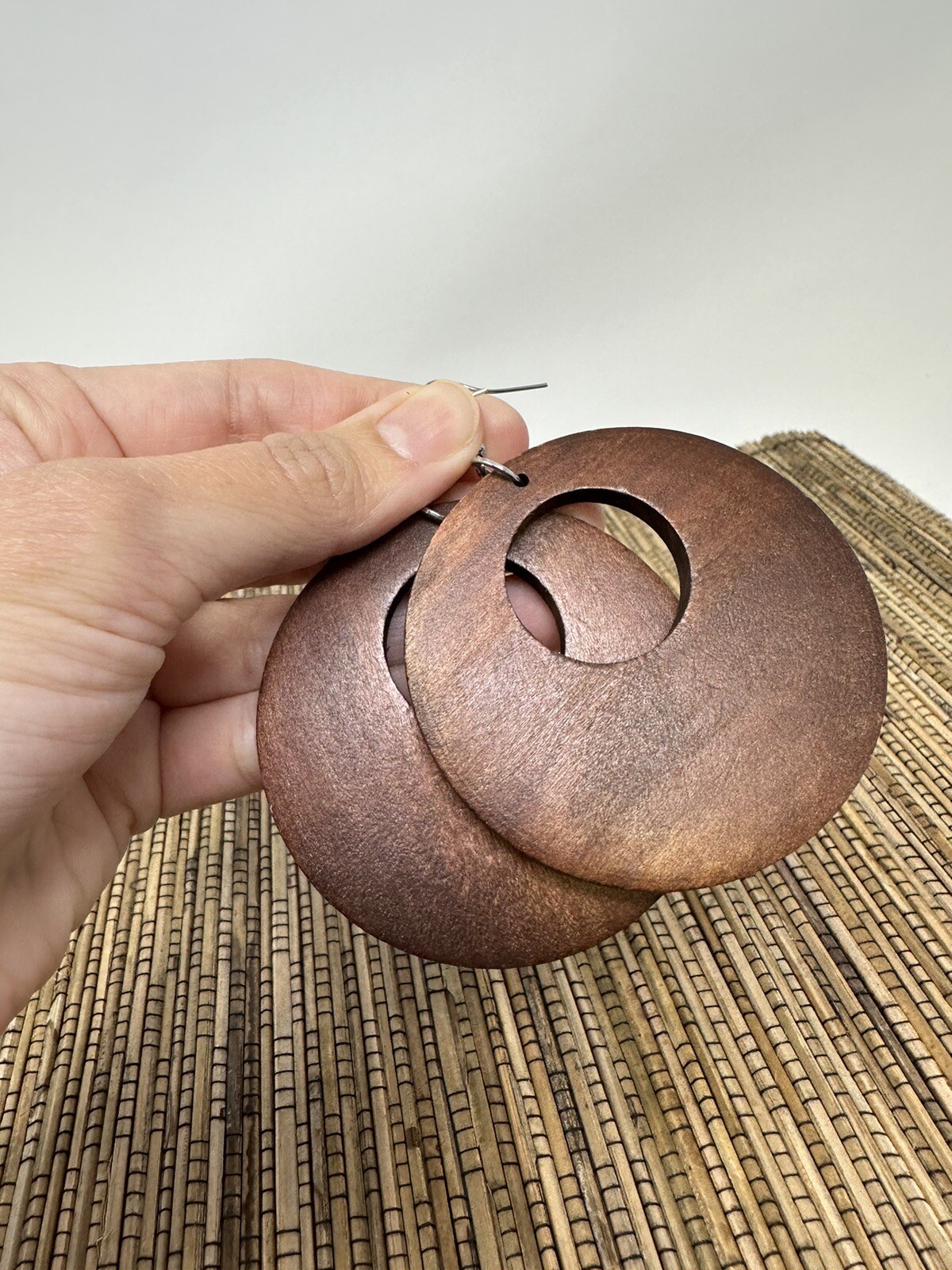 Brown Earrings Wood Earrings Hoop Wooden Earrings Bohemian Earrings Vintage