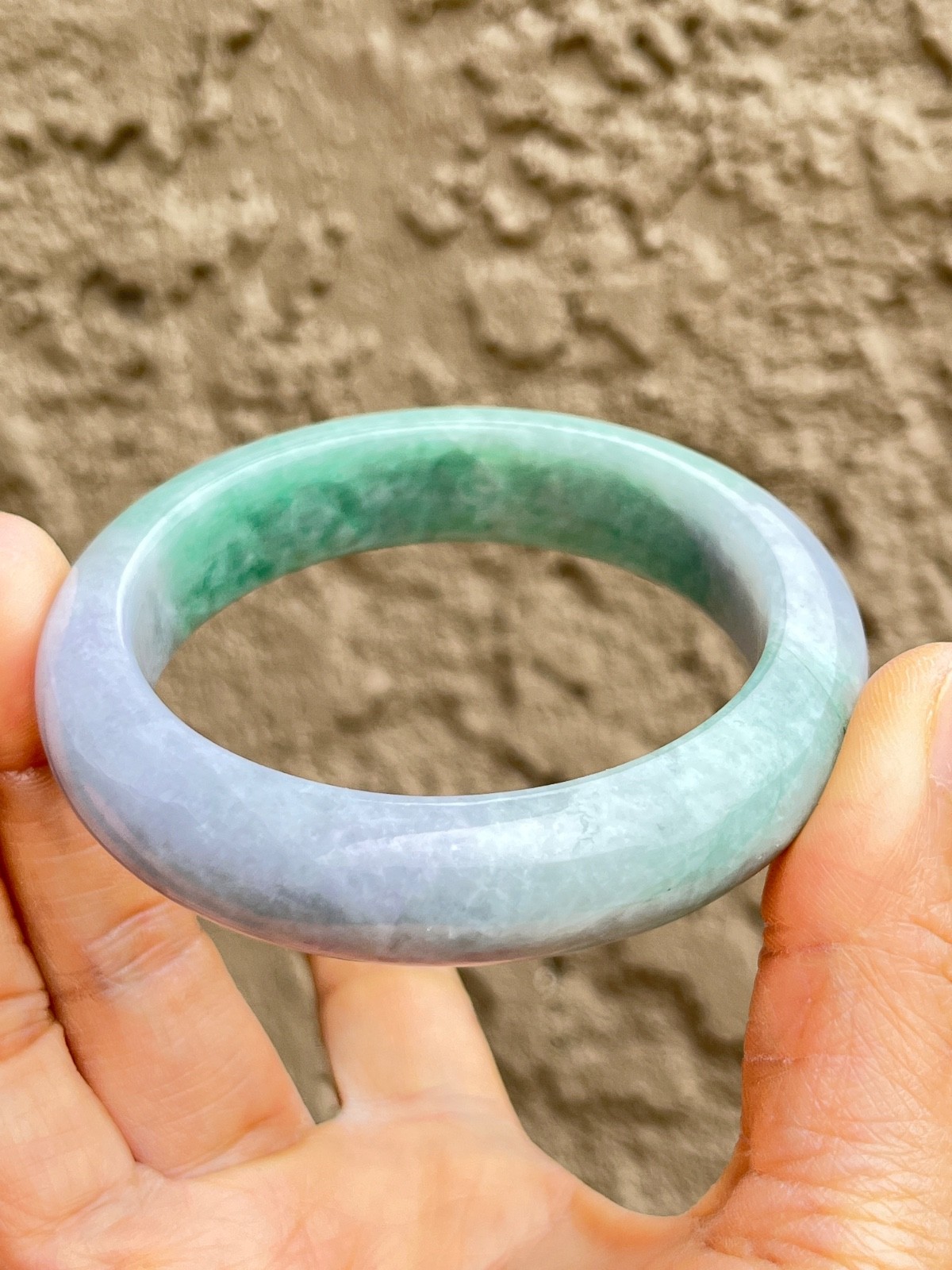 Natural Grade A Burmese Jadeite Bangle 52.7mm Lavender & Green – Unique Piece