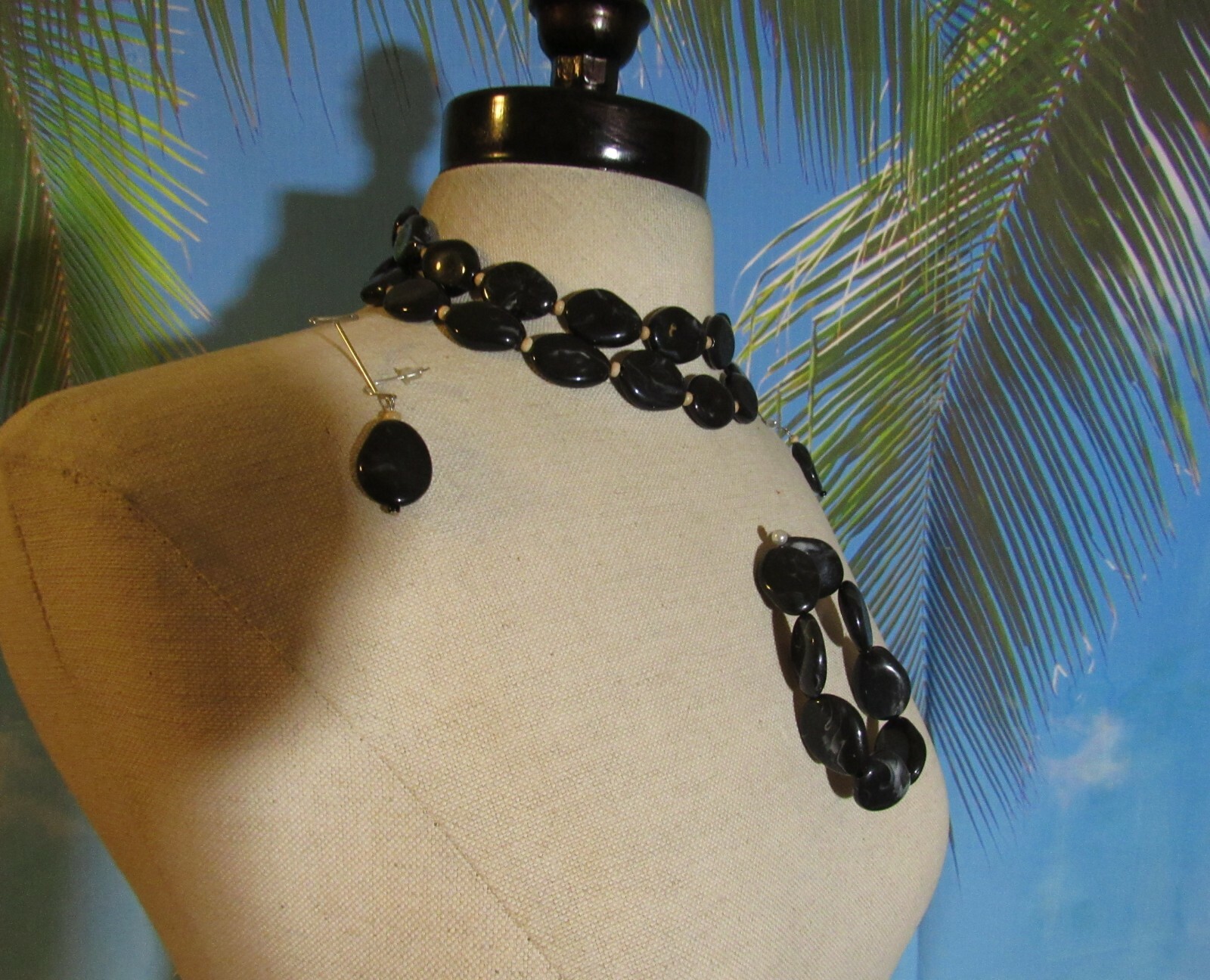 Double Stranded Necklace 14″, Silver Hook Earrings, & Stretch Bracelet Set