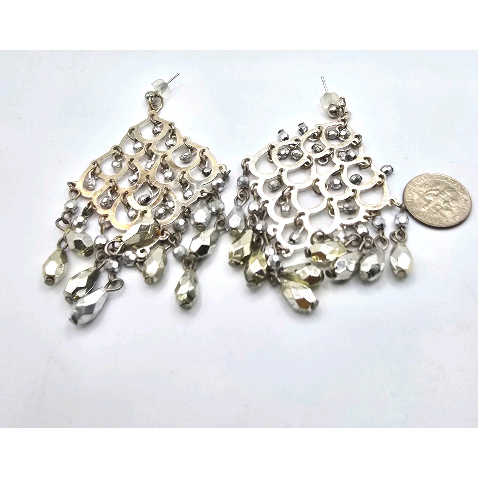 Earrings Chandelier Style Gray Beads Silver Tone Fashion Statement SKU 3103