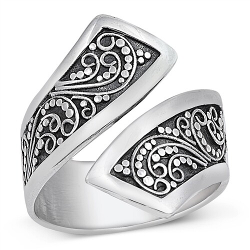 Bohemian .925 Sterling Silver Spoon Ring – Bali Boho Swirl Filigree Band Ring