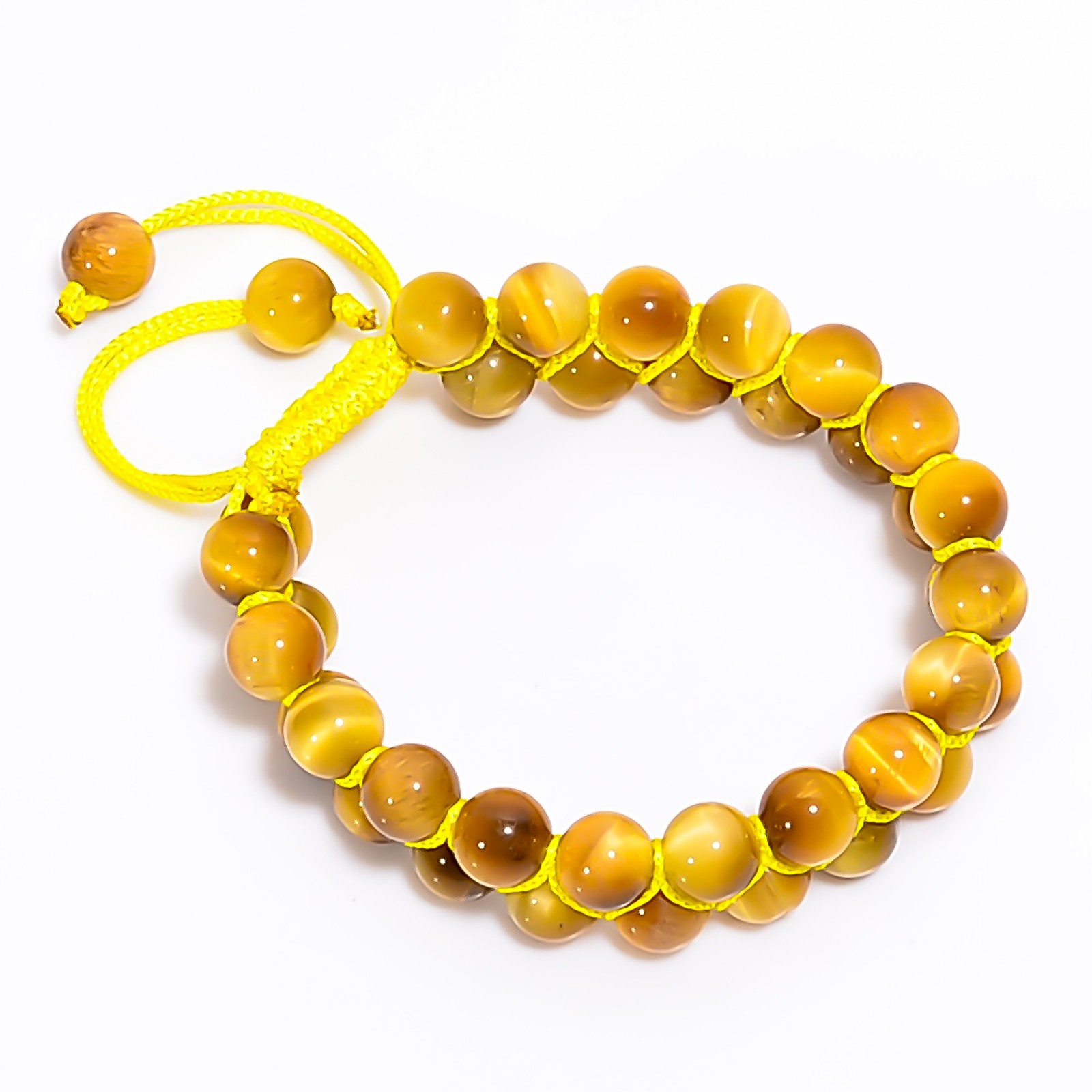 Yellow Star Tiger Eye Round 8 mm Beads 7-10″ Adst. Macrame Thread Bracelet BB-30