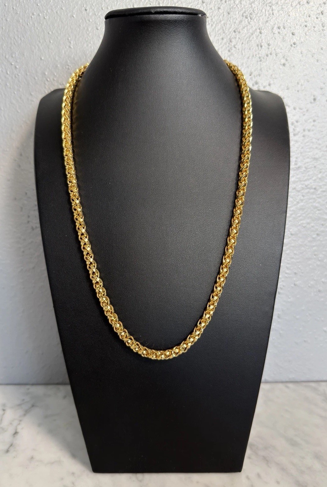 Unsigned Heavy Gold Tone Chunky Wheat Link Chain Necklace 24″ x 6mm