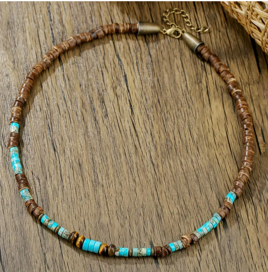 Puka Coconut Shell Necklace Choker Mens Womens Brown Blue Surfer Beach Bead 19in