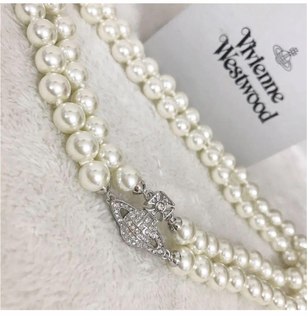 Vivienne Westwood 2-strand pearl orb choker silver Necklace No BOX